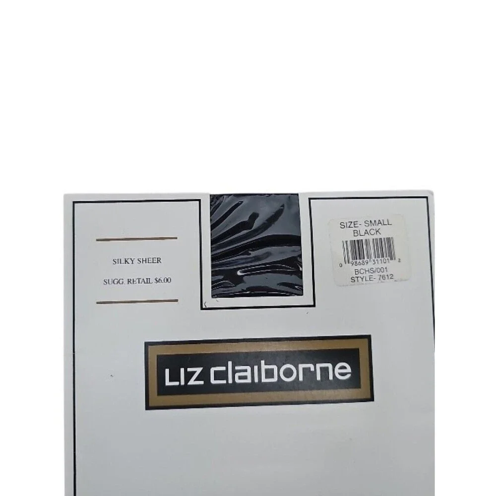 Vintage Liz Claiborne Pantyhose Small Black Silky Sheer USA Deadstock NIP 90s